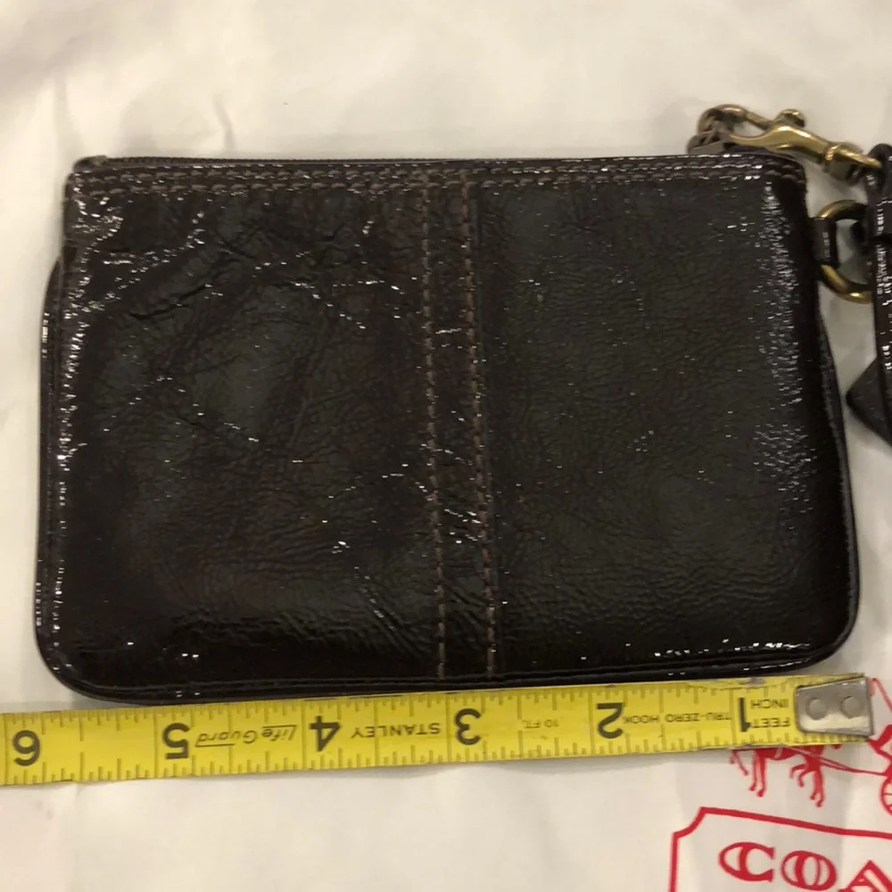 Patent leather wristlet clutch brown vintage coach